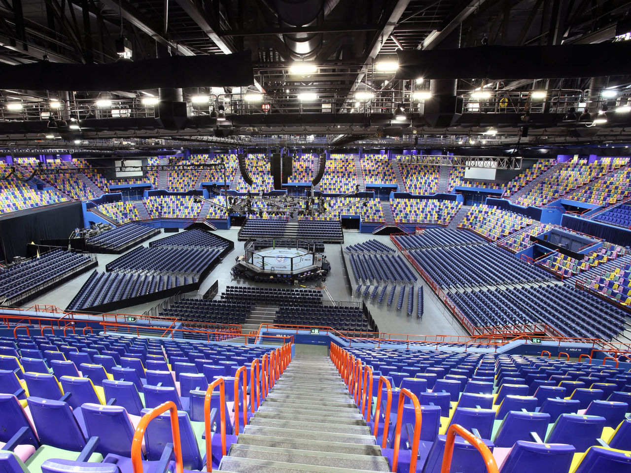 Empty venue with chairs and stage at the Brisbane Entertainment Centre